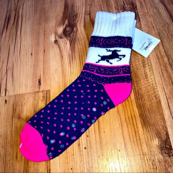 Mixit Accessories - NEW Mixit Slipper Cabin SOCKS Blue Reindeer Pink Shoe Size 4-10 Women’s